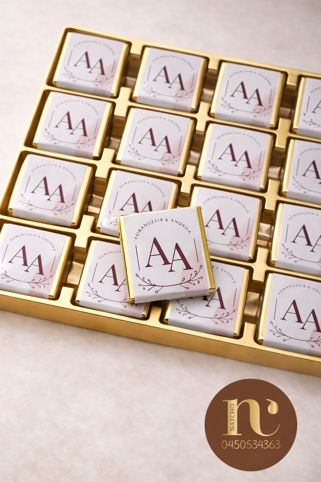 50 Personalised Wedding Chocolate Favours - Custom Design