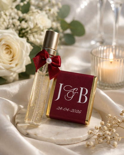 10 Personalised Perfume & Chocolate Wedding Favours
