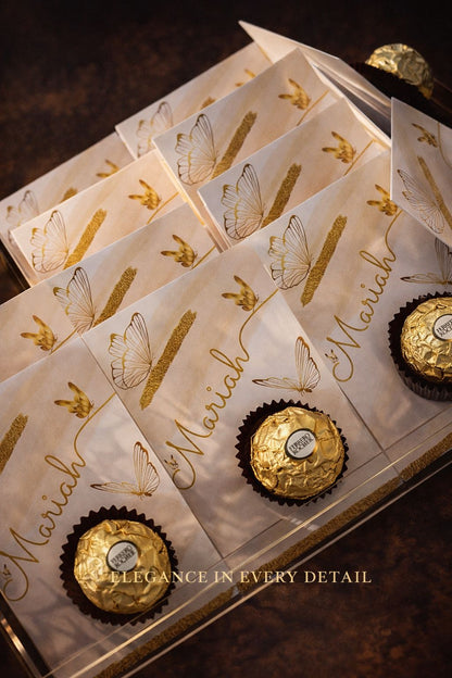 10 Personalised Baby Shower Chocolate Favours – Gold Butterfly Design