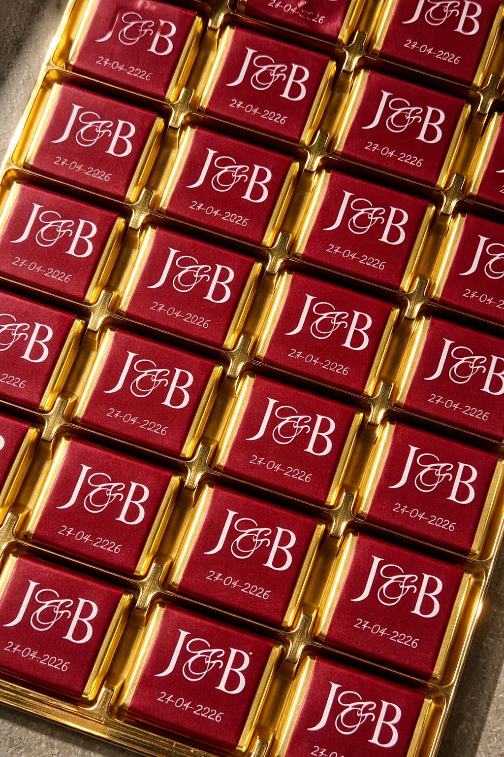 50 Personalised Wedding Chocolate Favours - Initial Design