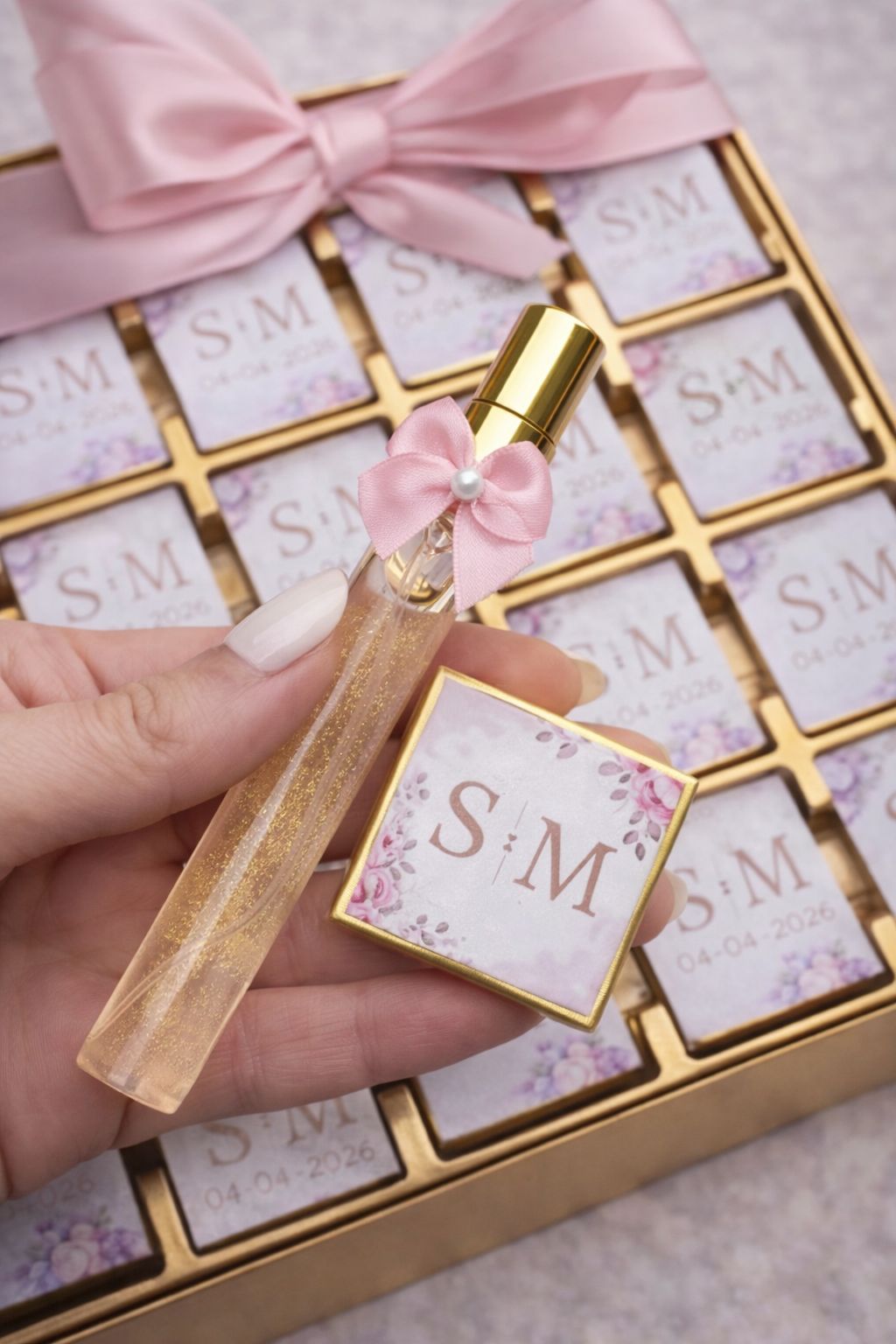 10 Personalised Perfume & Chocolate Wedding Favours
