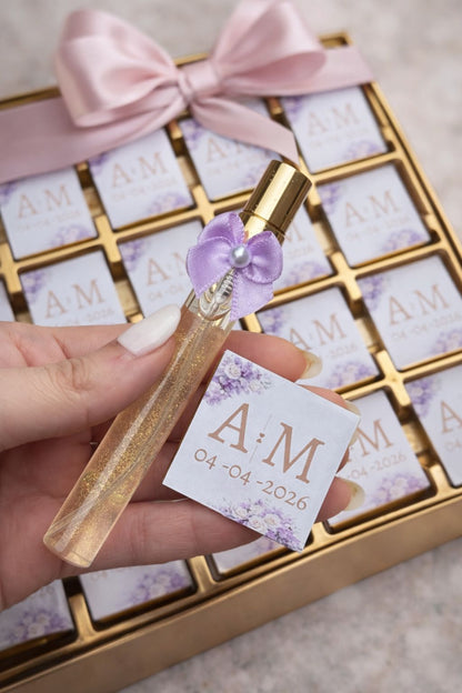 10 Personalised Perfume & Chocolate Wedding Favours