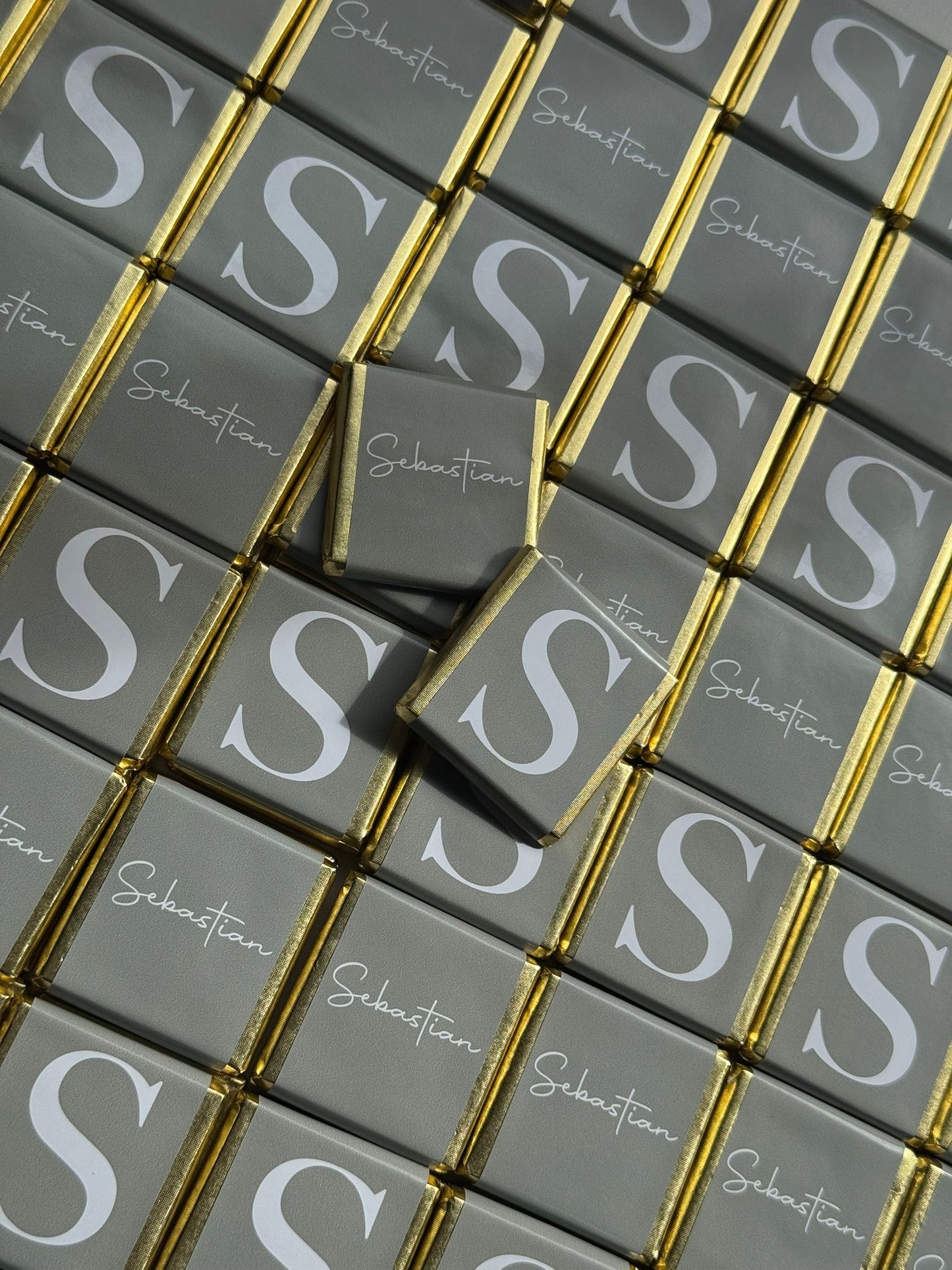 50 Personalised Baby Shower Chocolate Favours – Sage Green Initial Design
