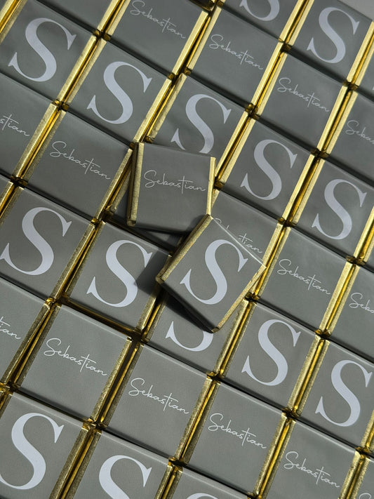 50 Personalised Baby Shower Chocolate Favours – Sage Green Initial Design