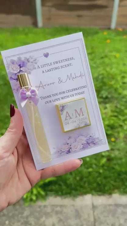 10 Personalised Perfume & Chocolate Favours - Purple Set