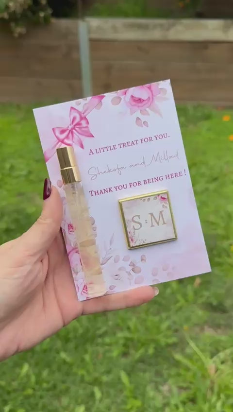 10 Personalised Perfume & Chocolate Favours - Pink Set